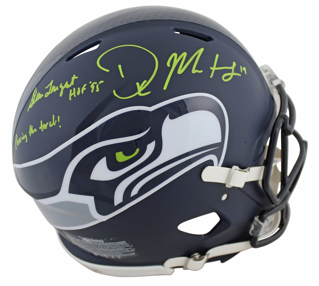 Seattle Seahawks Signed Full Size Helmet by Largent & Metcalf with BAS COA: Seattle Seahawks Signed Full Size Helmet by Largent & Metcalf with BAS COA This authentic full-size Speed Proline helmet features the signatures of NFL legends Steve Largent and D.K. Metcalf, both of 