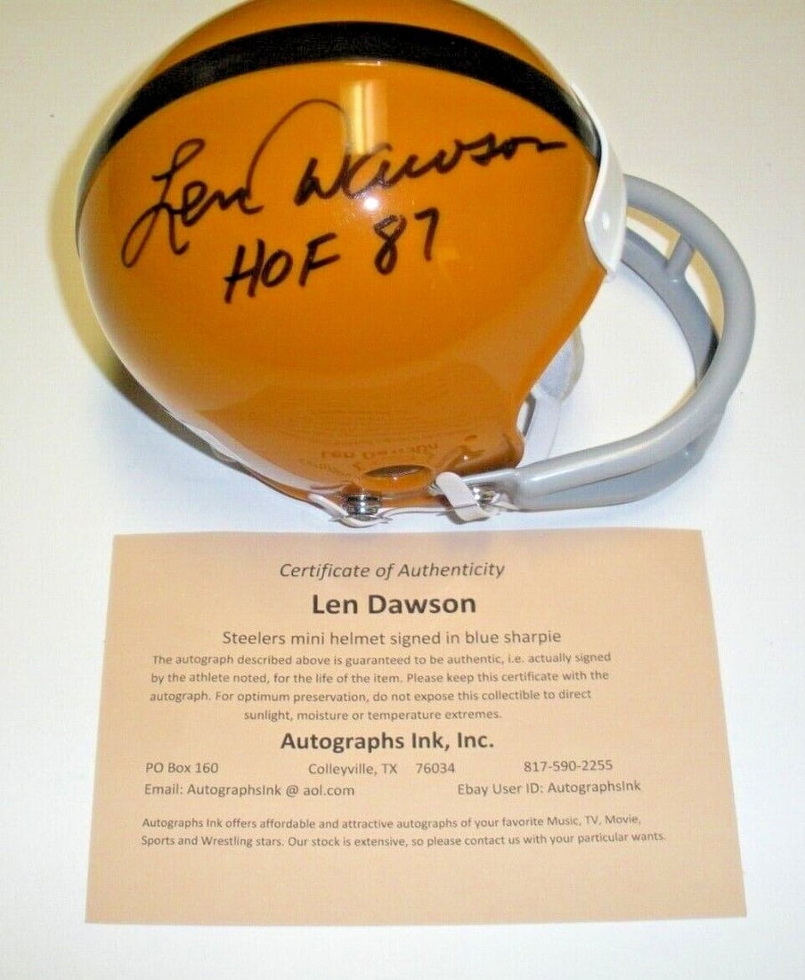 Len Dawson Autographed Riddell Mini Helmet With COA Purdue Steelers (1 of 2)