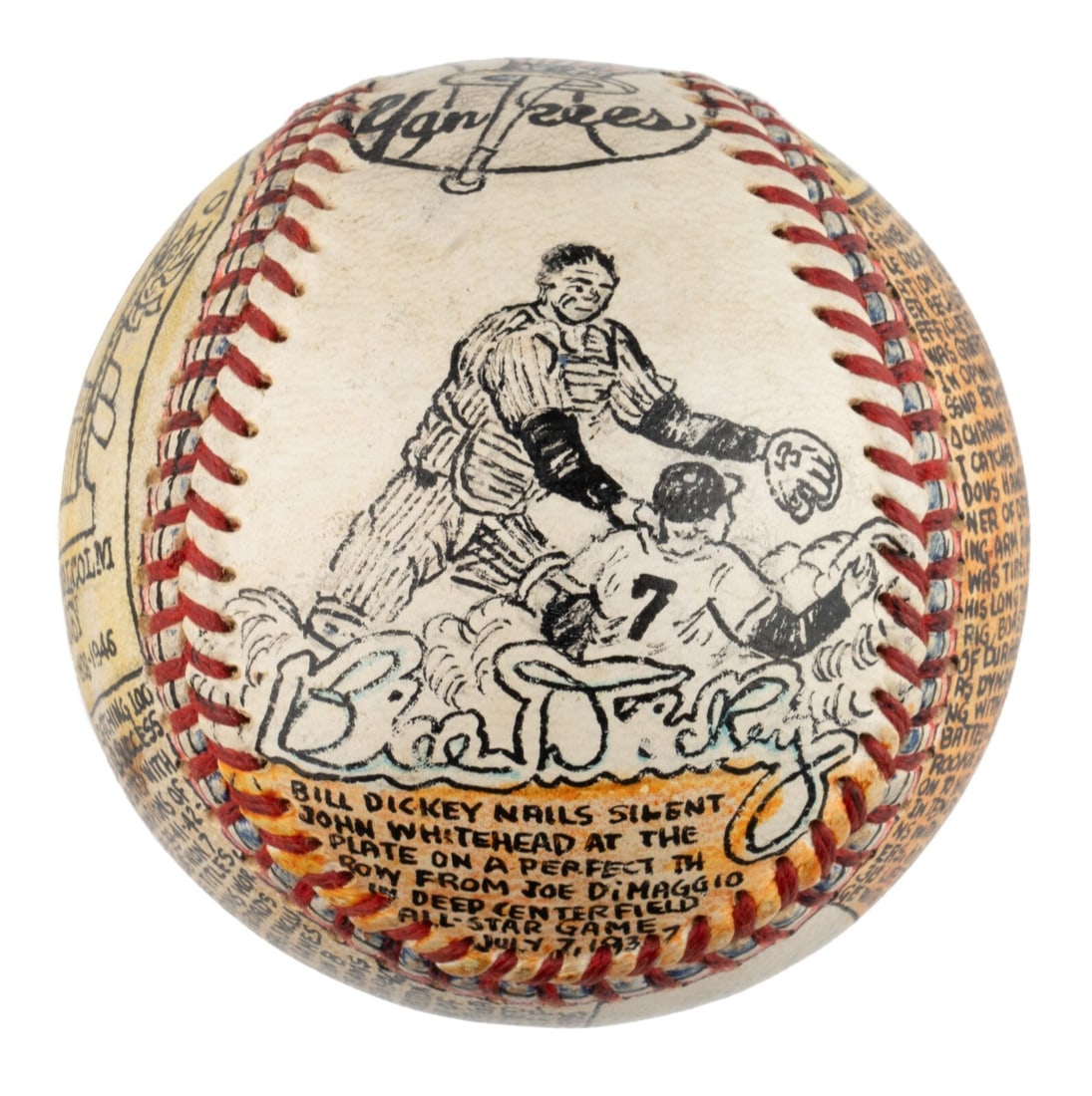 Bill Dickey Hand Painted Baseball by George Sosnak with Signature: Bill Dickey Hand Painted Baseball by George Sosnak with Signature Celebrate the legacy of Bill Dickey with this stunning hand-painted baseball by renowned folk artist George Sosnak. This original piec