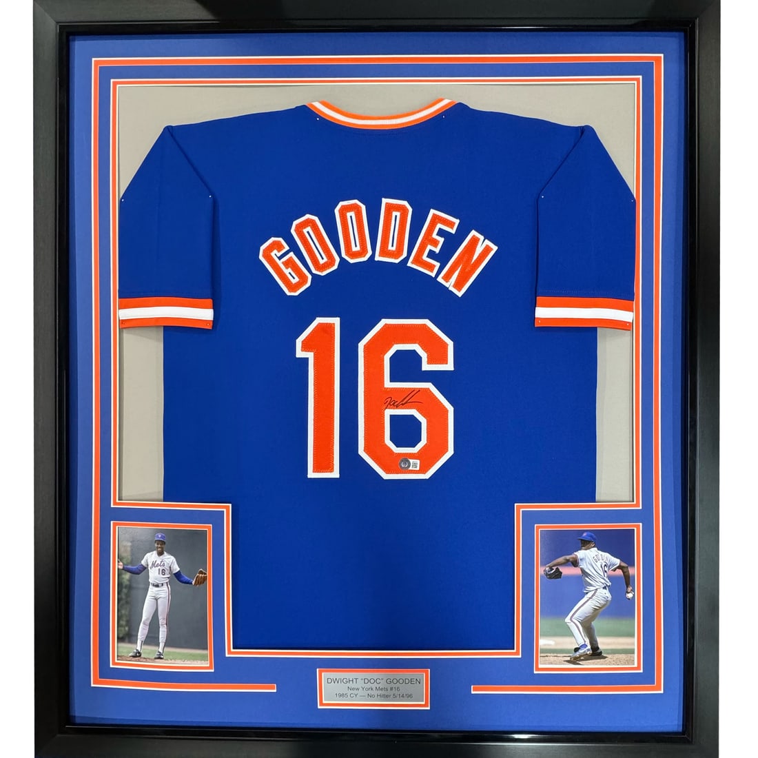 Framed Autographed Dwight Gooden New York Mets Jersey JSA COA 33x42: Framed Autographed Dwight Gooden New York Mets Jersey JSA COA 33x42 Celebrate the legacy of Dwight "Doc" Gooden with this stunning framed autographed blue jersey from his time with the New York Mets. 
