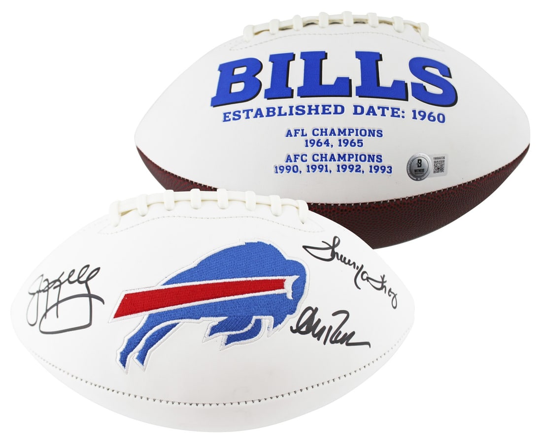 Buffalo Bills Signed Rawlings Football by Reed Kelly Thomas BAS Authenticated: Buffalo Bills Signed Rawlings Football by Reed Kelly Thomas BAS Authenticated This original Rawlings White Panel Logo Football is personally signed by three legendary Buffalo Bills players: Andre Reed