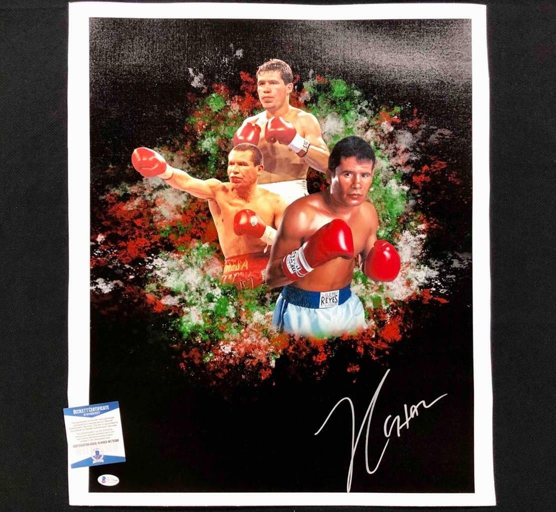 16x20 Canvas Photo Signed by Julio Cesar Chavez Beckett Witness Certified: 16x20 Canvas Photo Signed by Julio Cesar Chavez Beckett Witness Certified This is an original 16x20 photo canvas featuring an authentic autograph by boxing legend Julio Cesar Chavez. The signature has