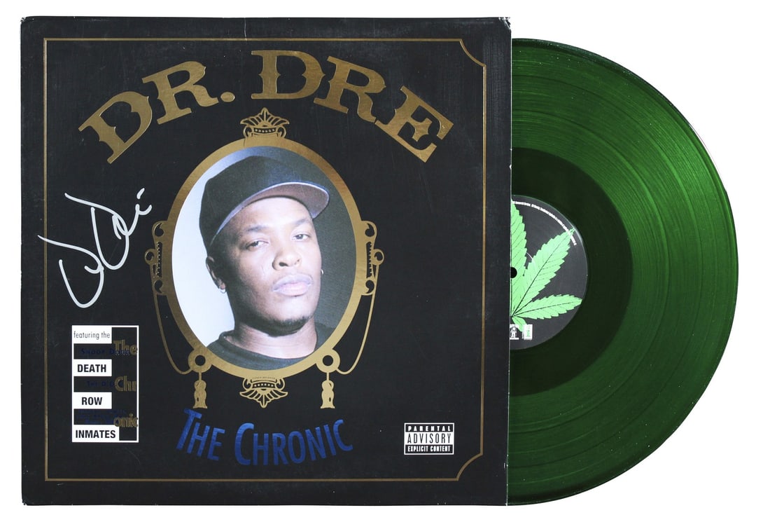 Dr. Dre Signed The Chronic Album Cover Vinyl LE 1319/2500 JSA COA: Dr. Dre Signed The Chronic Album Cover Vinyl LE 1319/2500 JSA COA This autographed black cover of 'The Chronic' album, limited edition #1319/2500, features the signature of Dr. Dre, making it a must-h
