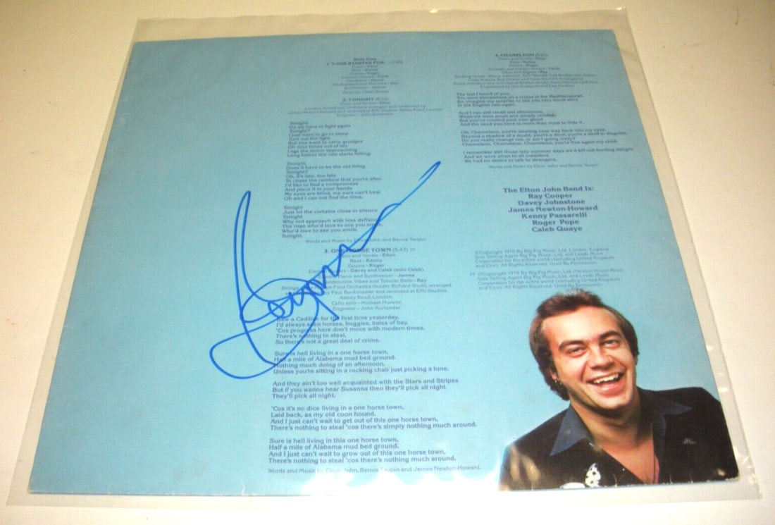 Signed Blue Moves Sheet Music Photo by Bernie Taupin with COA 12x12: Signed Blue Moves Sheet Music Photo by Bernie Taupin with COA 12x12 This is an original 12x12 inch photograph featuring Bernie Taupin and Elton John, titled "Blue Moves." The item is signed and comes 
