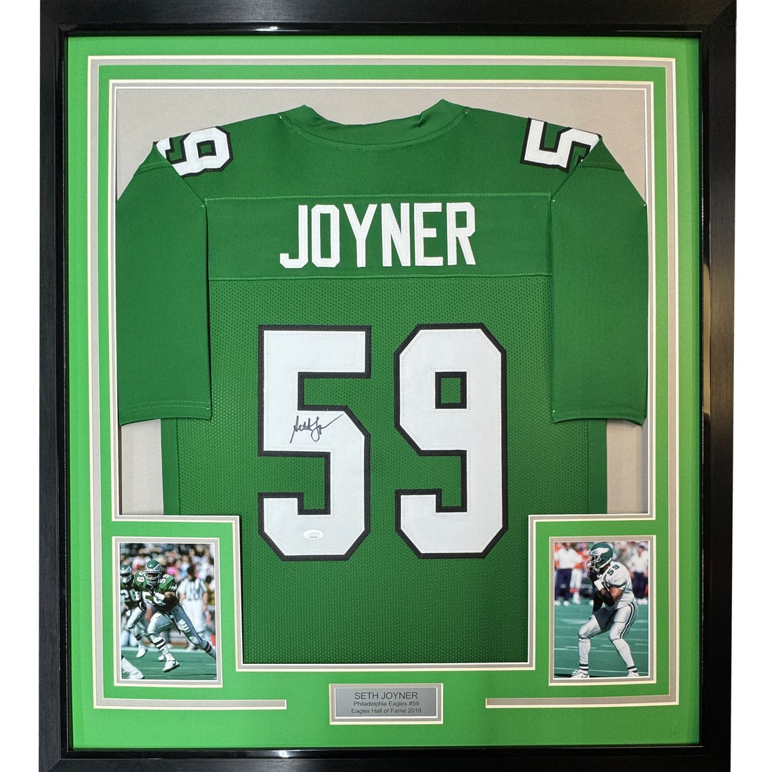 Framed Autographed Seth Joyner Philadelphia Eagles Jersey with JSA COA: Framed Autographed Seth Joyner Philadelphia Eagles Jersey with JSA COA Showcase your passion for NFL history with this professionally framed and autographed Seth Joyner Philadelphia Eagles jersey. Mea