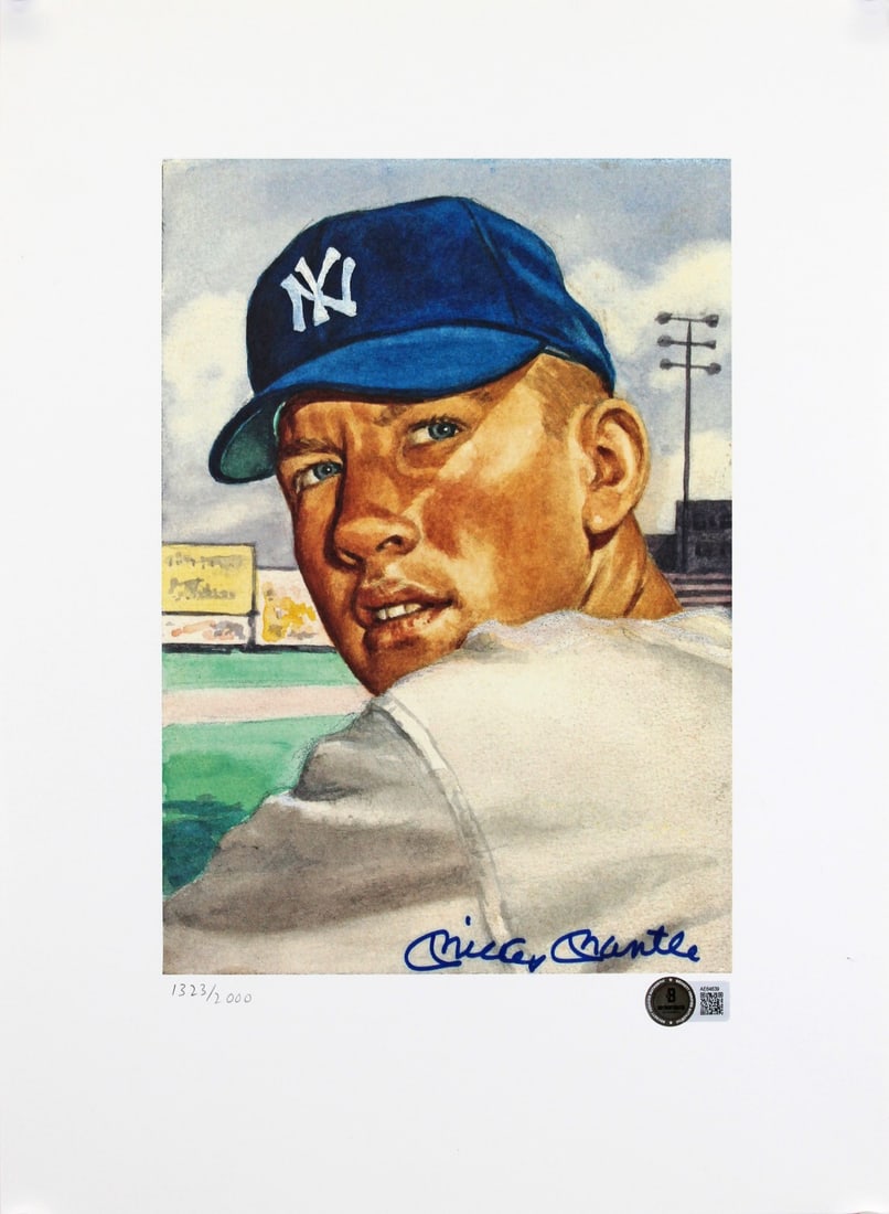 Mickey Mantle autographed 11x15 1953 Topps lithograph Beckett LE 2000: Mickey Mantle autographed 11x15 1953 Topps lithograph Beckett LE 2000 This limited edition 11x15 lithograph poster and print features Mickey Mantle of the New York Yankees and is personally signed by 