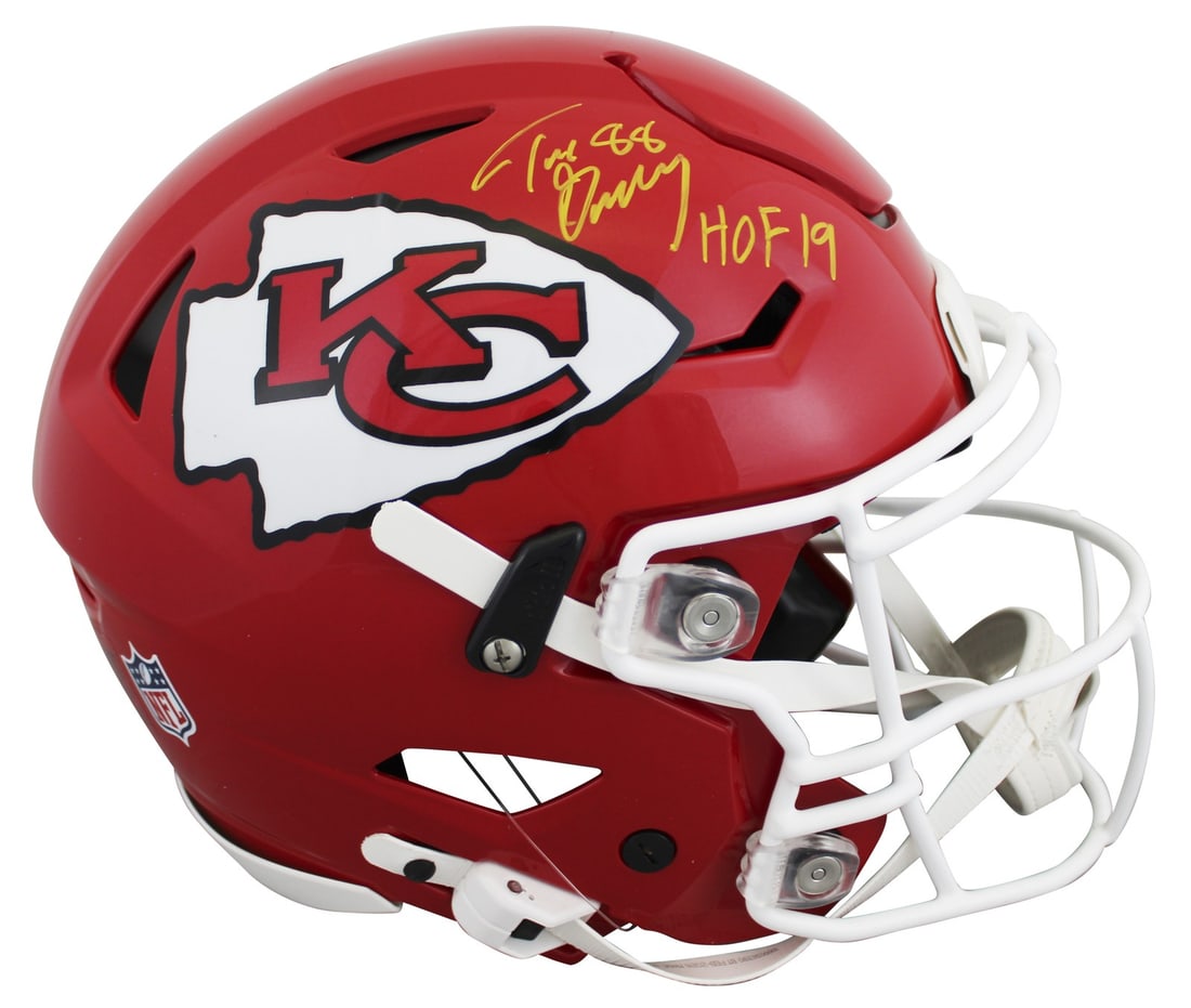 Tony Gonzalez Chiefs Full Size SpeedFlex Helmet BAS Witnessed HOF 19: Tony Gonzalez Chiefs Full Size SpeedFlex Helmet BAS Witnessed HOF 19 This authentic Riddell Speed Flex full size helmet has been personally signed by Tony Gonzalez of the Kansas City Chiefs, featuring