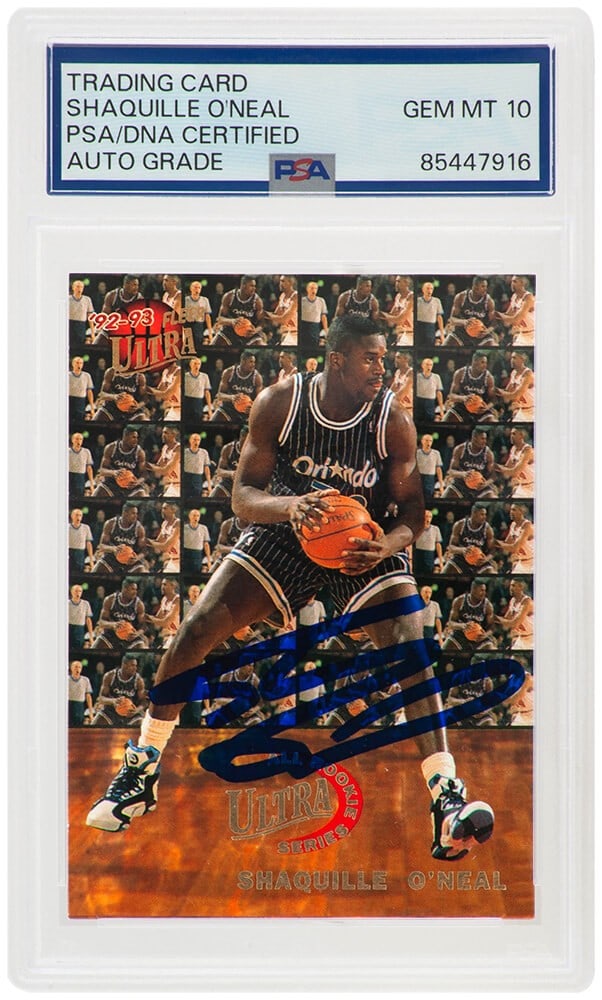 Shaquille O'Neal Signed 1992 Fleer Ultra Rookie Card #7 PSA Auto 10: Shaquille O'Neal Signed 1992 Fleer Ultra Rookie Card #7 PSA Auto 10 This is a Shaquille O'Neal signed 1992 Fleer Ultra All-Rookie Series basketball trading card #7, featuring the Orlando Magic. The ca