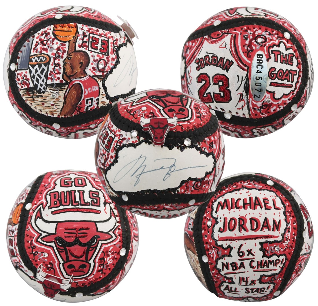 Michael Jordan Beckett Mint 9 Signed Charles Fazzino Hand-Painted Baseball Art: Michael Jordan Beckett Mint 9 Signed Charles Fazzino Hand-Painted Baseball Art This unique hand-painted baseball artwork by Charles Fazzino features the personal signature of Michael Jordan from the C