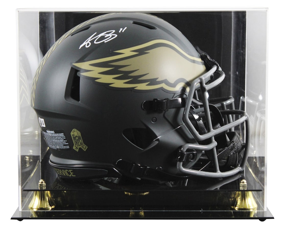 A.J. Brown Signed Philadelphia Eagles Helmet with BAS Authentication: A.J. Brown Signed Philadelphia Eagles Helmet with BAS Authentication This authentic Philadelphia Eagles A.J. Brown signed full-size Speed Proline helmet commemorates the 2025 Salute to Service IV. The