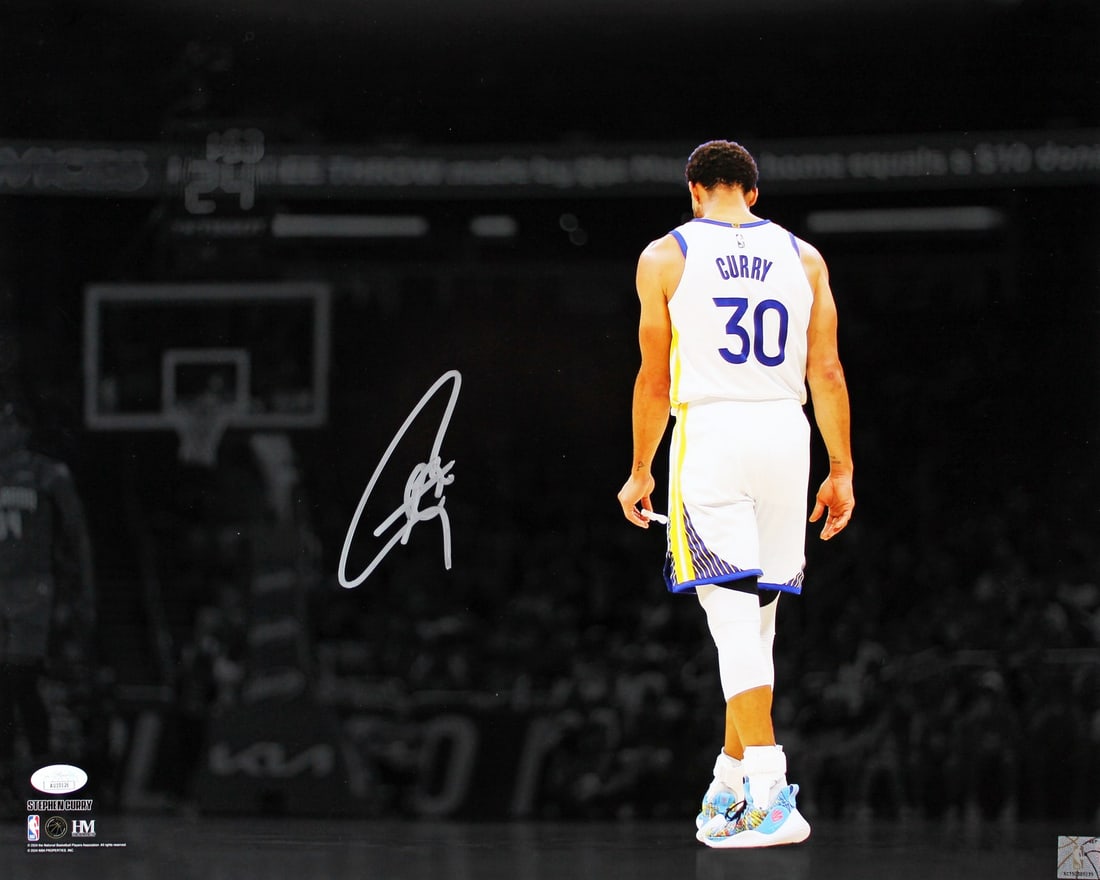 Stephen Curry Signed 16x20 Photo Golden State Warriors JSA Certified: Stephen Curry Signed 16x20 Photo Golden State Warriors JSA Certified This stunning 16x20 horizontal spotlight photo features Stephen Curry, the superstar of the Golden State Warriors, personally signe