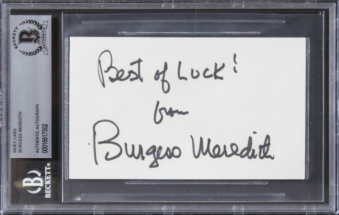 Burgess Meredith Autographed 3x5 Index Card Beckett Authenticated Rocky Inscription (1 of 5)