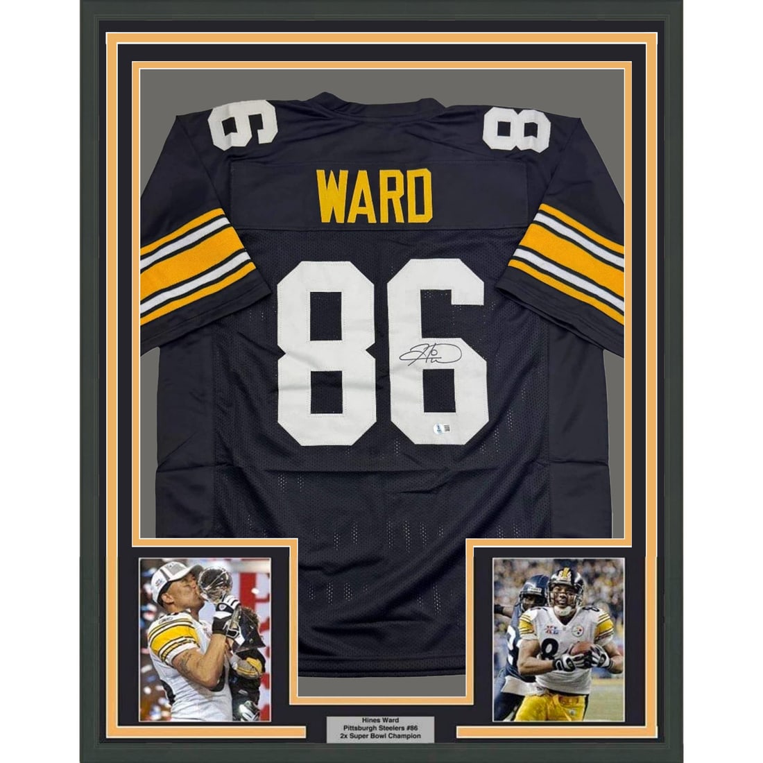 Hines Ward Signed Framed Steelers Black Retro Jersey JSA COA 35x39: Hines Ward Signed Framed Steelers Black Retro Jersey JSA COA 35x39 This framed Pittsburgh Steelers black retro jersey is autographed by Hines Ward. The jersey is professionally framed and matted, feat