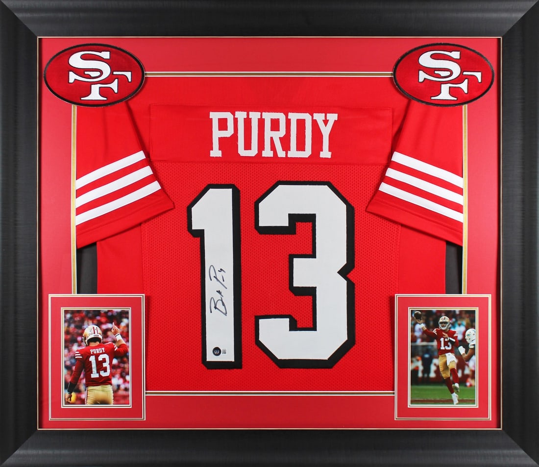 Framed Red Pro Style Jersey Signed by Brock Purdy BAS Witnessed (1 of 2)