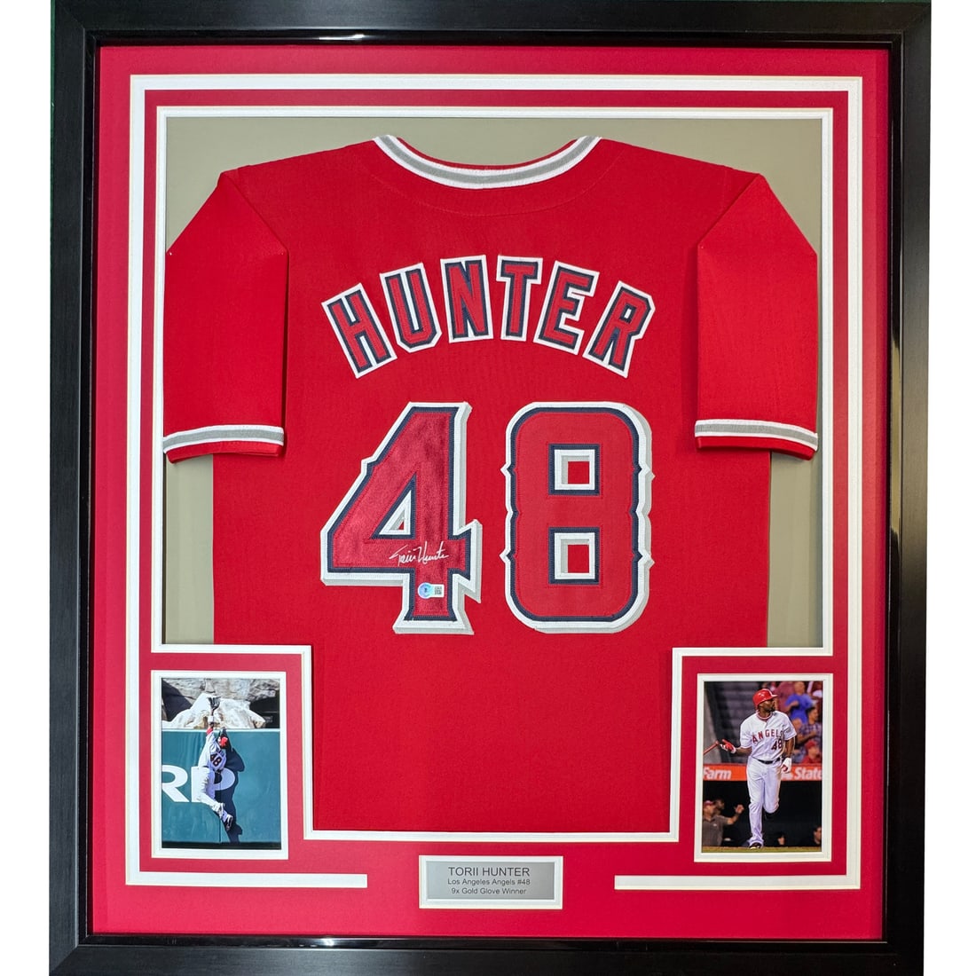 Torii Hunter signed framed Los Angeles Angels red jersey BAS COA 35x39 (1 of 2)