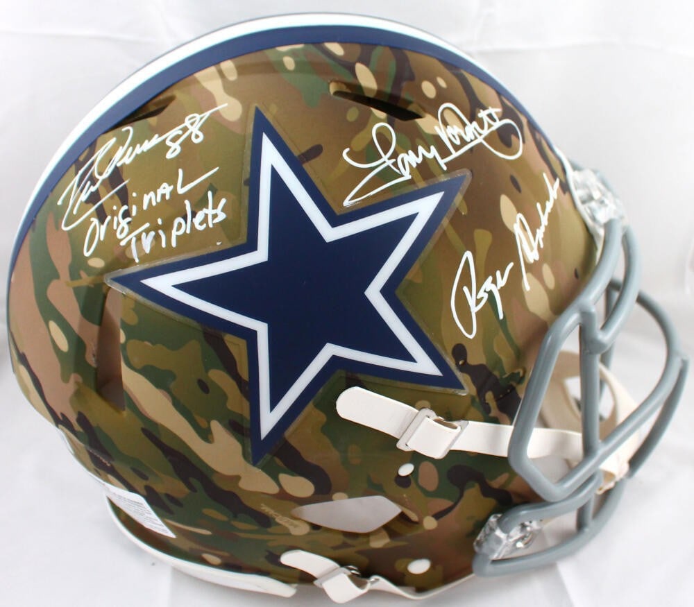 Dallas Cowboys Camo Speed Authentic Helmet signed by Staubach Pearson Dorsett (1 of 6)
