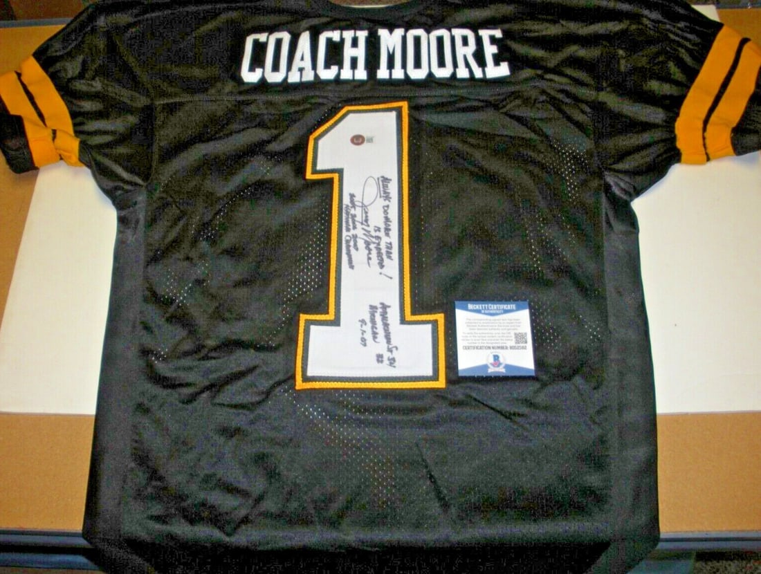 Signed Rawlings Jersey Jerry Moore Appalachian State Beckett COA Authenticated (1 of 3)