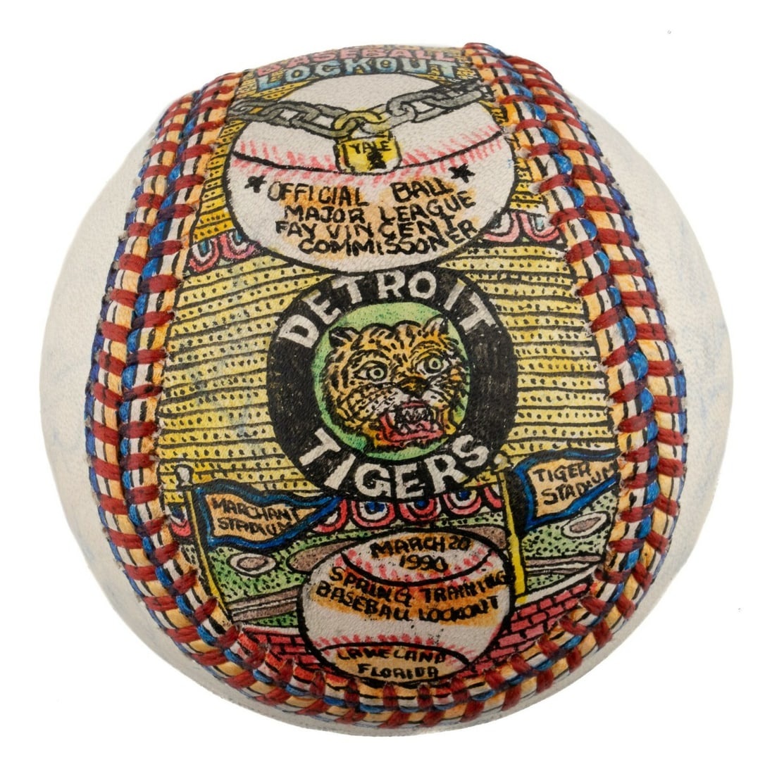 Detroit Tigers Lou Whitaker Signed Folk Art Baseball by George Sosnak (1 of 6)