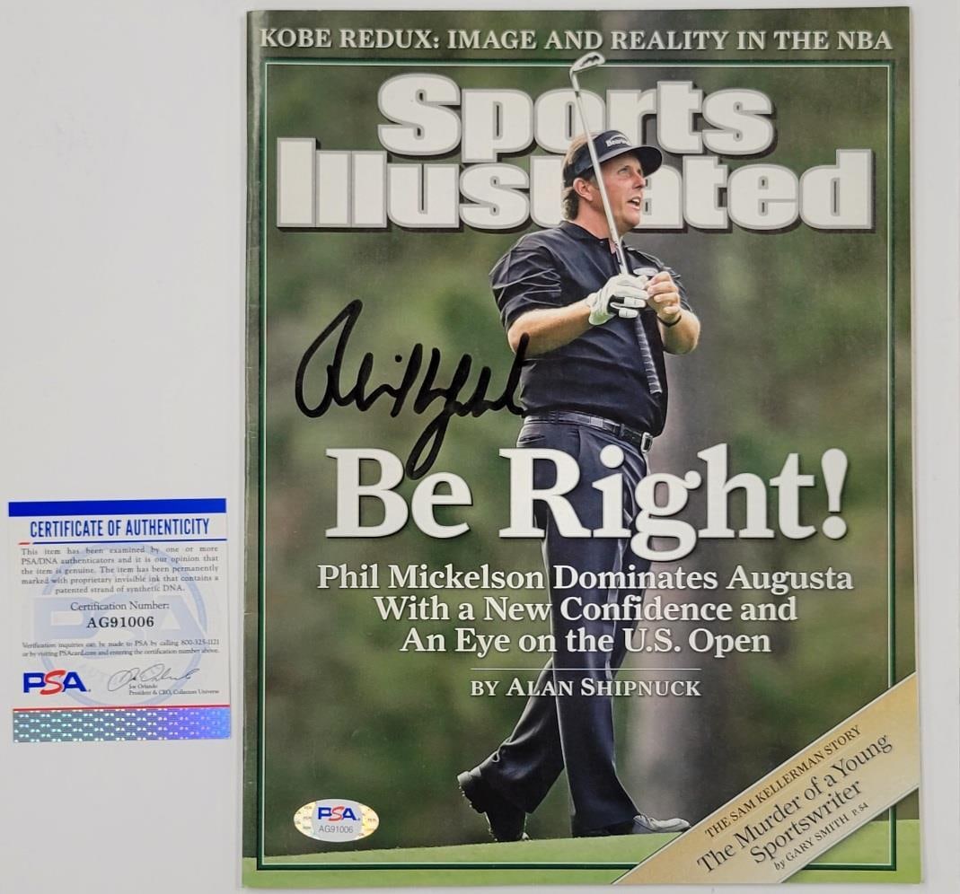 Phil Mickelson Autographed Sports Illustrated Magazine PSA/DNA Certified: Phil Mickelson Autographed Sports Illustrated Magazine PSA/DNA Certified This is an original Sports Illustrated magazine featuring a signed autograph from Phil Mickelson, a prominent figure in PGA gol