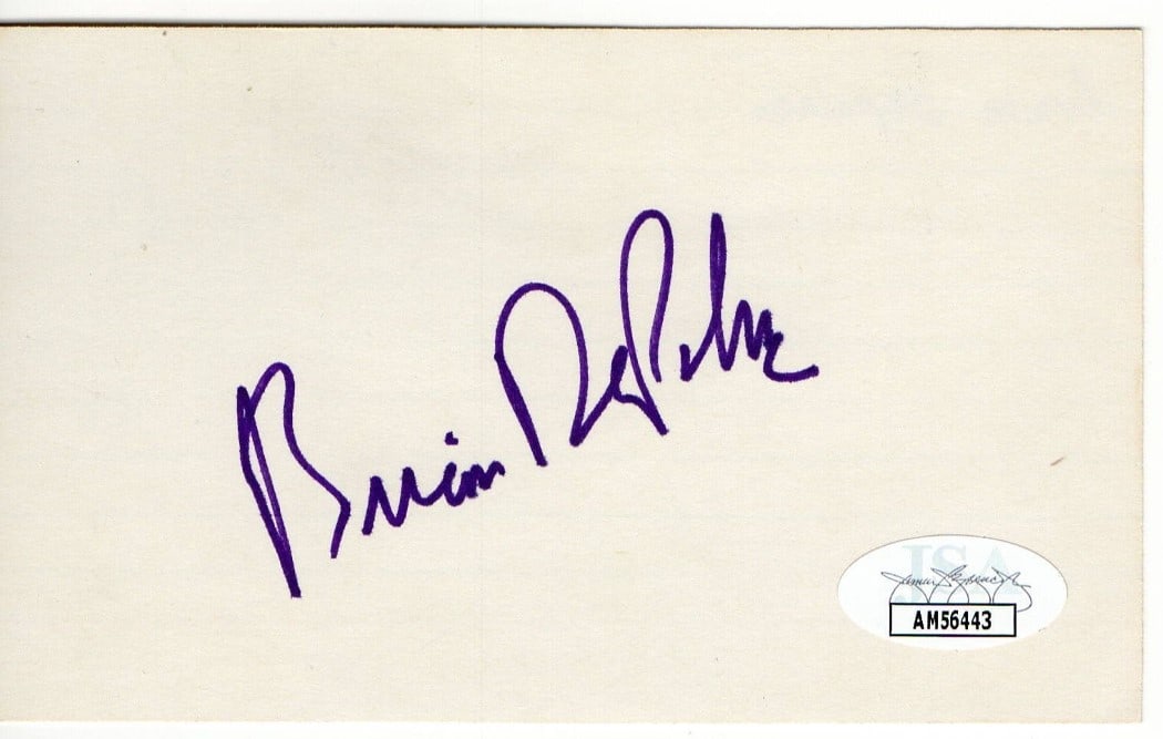 Brian de Palma Autographed 3x5 Index Card JSA Authenticated Scarface Director: Brian de Palma Autographed 3x5 Index Card JSA Authenticated Scarface Director This is an original index card autographed by Brian de Palma, the acclaimed director of Scarface. The standard 3 x 5 inch 