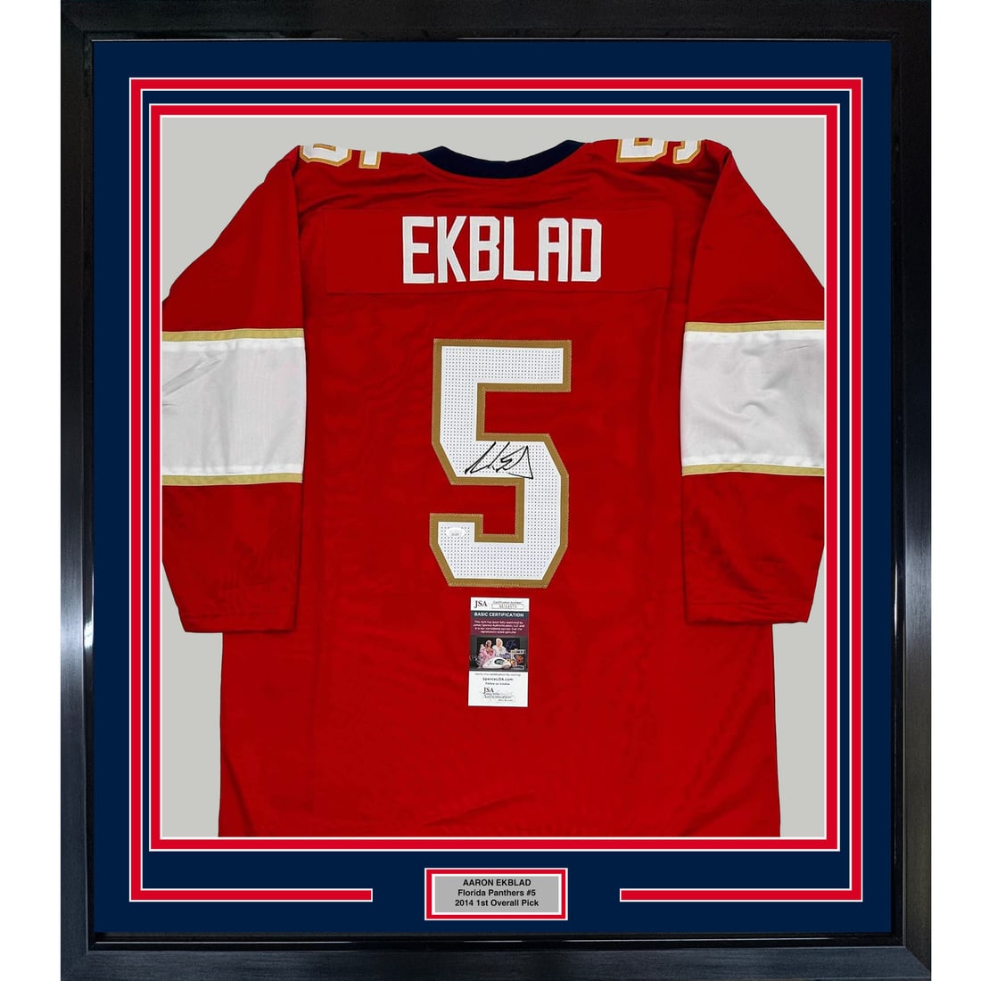 Framed Aaron Ekblad Signed Jersey 35x39 with JSA COA NHL Florida Panthers: Framed Aaron Ekblad Signed Jersey 35x39 with JSA COA NHL Florida Panthers Showcase your love for the NHL with this professionally framed and matted autographed Aaron Ekblad Florida Panthers red hockey