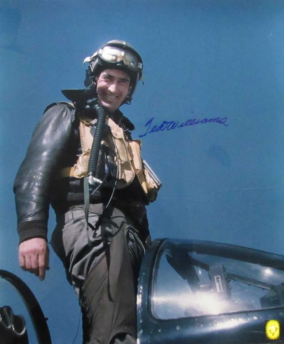 Ted Williams Signed 20x24 Photo With Green Diamond Hologram Authentication: Ted Williams Signed 20x24 Photo With Green Diamond Hologram Authentication This is an original 20x24 photo of Ted Williams as a fighter pilot, autographed by the Hall of Famer himself. The photo featu