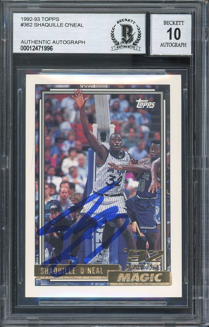 Shaquille O'Neal Autographed 1992 Topps #362 Card Gem Mint 10 BAS Slabbed (1 of 2)