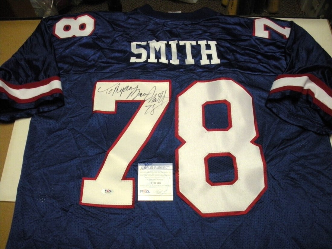 Autographed Buffalo Bills Reebok Jersey Bruce Smith With PSA DNA COA: Autographed Buffalo Bills Reebok Jersey Bruce Smith With PSA DNA COA This is an official licensed Reebok Buffalo Bills jersey signed by Bruce Smith. The jersey has been authenticated by PSA/DNA and co