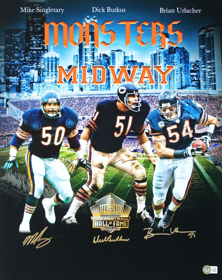 Chicago Bears Signed 16x20 Photo Butkus Singletary Urlacher BAS Witness: Chicago Bears Signed 16x20 Photo Butkus Singletary Urlacher BAS Witness Celebrate the legacy of the Chicago Bears with this authentic 16x20 photo featuring the signatures of three legendary players: D