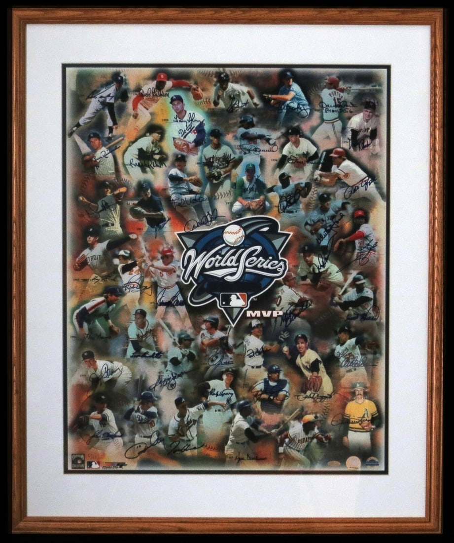 World Series MVPs Signed Photo 22x28 with 40 Signatures JSA COA: World Series MVPs Signed Photo 22x28 with 40 Signatures JSA COA Celebrate the legacy of baseball with this stunning World Series MVPs signed photo. This impressive 22x28 glossy photo montage is a limi