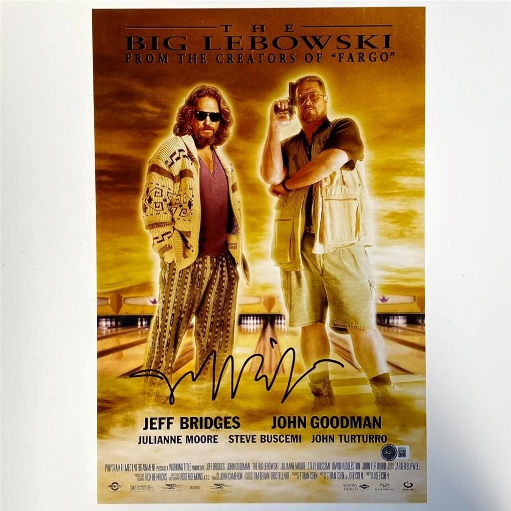 The Big Lebowski 12x18 Photograph Signed by Jeff Bridges Beckett Authenticated: The Big Lebowski 12x18 Photograph Signed by Jeff Bridges Beckett Authenticated This original 12x18 photograph poster from The Big Lebowski is autographed by Jeff Bridges. The signature is authenticate