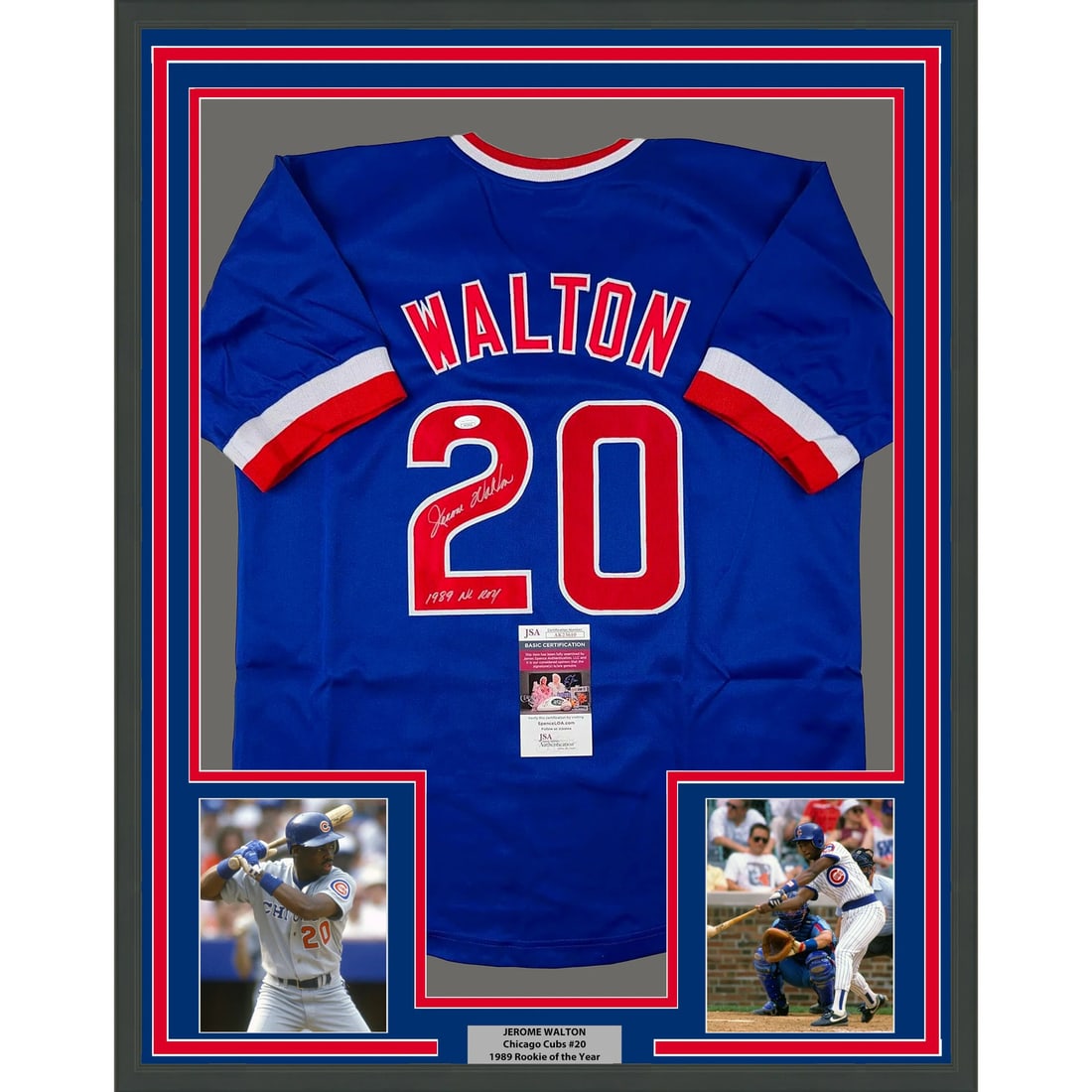 Framed Jerome Walton 1989 NL ROY Signed Jersey with JSA COA: Framed Jerome Walton 1989 NL ROY Signed Jersey with JSA COA Celebrate the legacy of Jerome Walton with this professionally framed and autographed 1989 NL ROY blue jersey. This exceptional piece featur