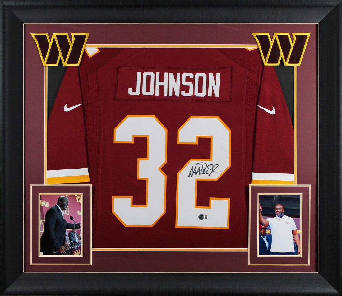 Magic Johnson Signed Maroon Nike Limited Framed Jersey BAS Witnessed: Magic Johnson Signed Maroon Nike Limited Framed Jersey BAS Witnessed Celebrate the legacy of Magic Johnson with this autographed maroon Nike limited framed jersey from the Washington Commanders. Perso