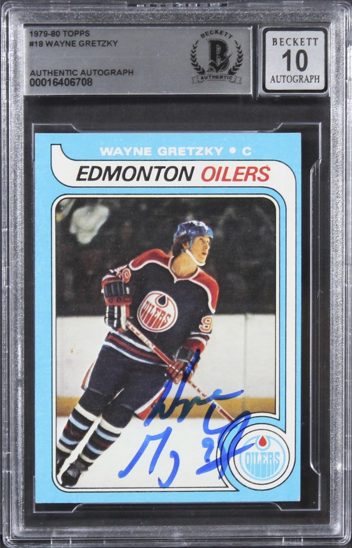 Wayne Gretzky Signed 1979 Topps #18 Rookie Card Gem Mint 10 Beckett: Wayne Gretzky Signed 1979 Topps #18 Rookie Card Gem Mint 10 Beckett This is an original 1979 Topps #18 rookie card featuring Wayne Gretzky, the legendary player from the Edmonton Oilers. The card has 