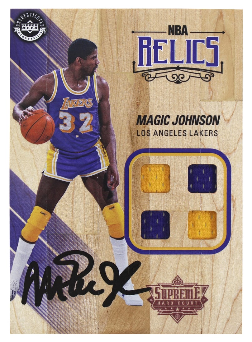 Autographed 5x7 Upper Deck Supreme Hard Court Relics Card Magic Johnson BAS (1 of 3)