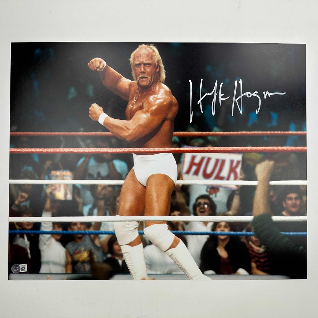 Hulk Hogan Signed 16x20 WWE Hulkamania Photo Beckett BAS COA: Hulk Hogan Signed 16x20 WWE Hulkamania Photo Beckett BAS COA This is an authentic autographed 16x20 photo of Hulk Hogan, the legendary WWE superstar. This item features a bold signature from Hogan him