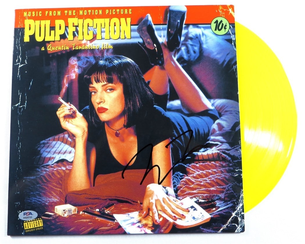 Quentin Tarantino Autographed Pulp Fiction Album Cover PSA/DNA Certified: Quentin Tarantino Autographed Pulp Fiction Album Cover PSA/DNA Certified This is an original autographed record album cover of 'Pulp Fiction' signed by the acclaimed director Quentin Tarantino. The si