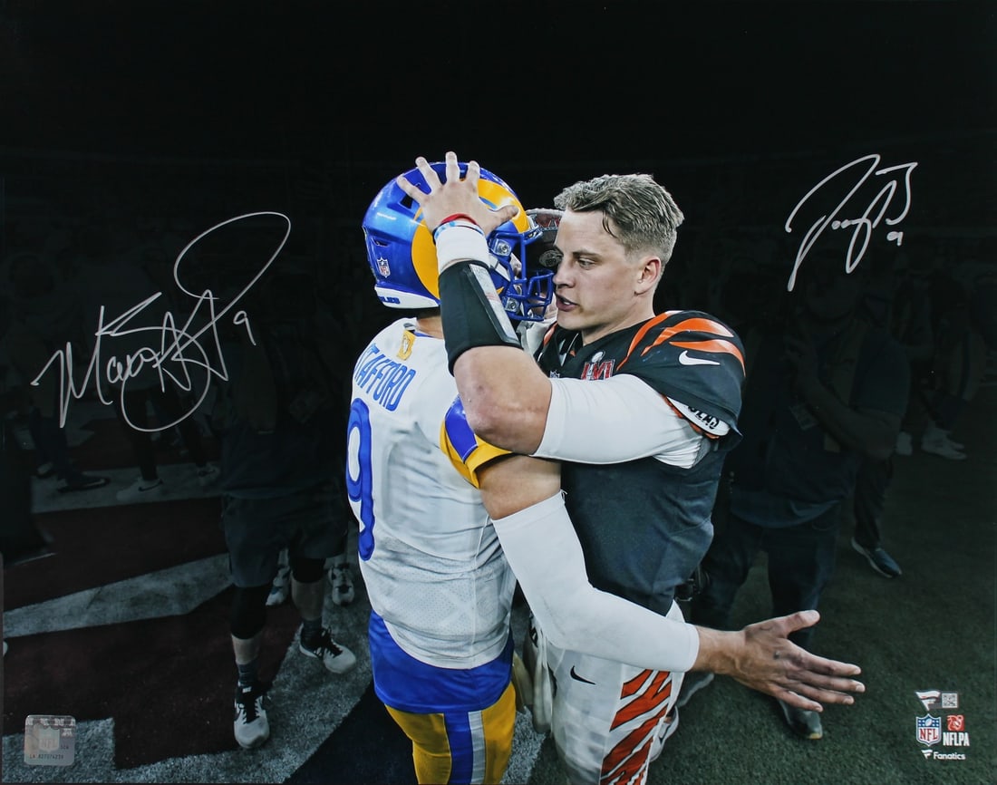 Fanatics Authenticated Super Bowl LVI 16x20 Photo Signed by Burrow Stafford: Fanatics Authenticated Super Bowl LVI 16x20 Photo Signed by Burrow Stafford Autographed Super Bowl LVI 16x20 photo personally signed by Joe Burrow and Matthew Stafford. It is an original item with Fan