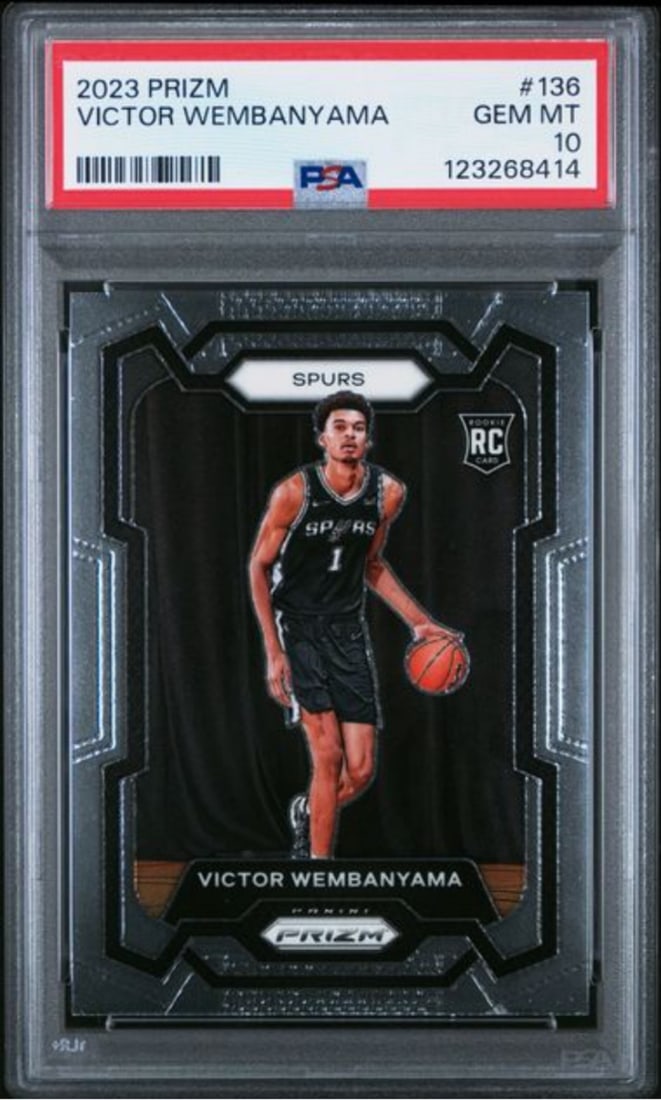 2023 Panini Prizm Victor Wembanyama Rookie Card PSA 10 Graded: 2023 Panini Prizm Victor Wembanyama Rookie Card PSA 10 Graded This is a graded 2023 Panini Prizm Victor Wembanyama #136 Rookie RC Basketball Card, rated PSA 10, indicating it is in pristine