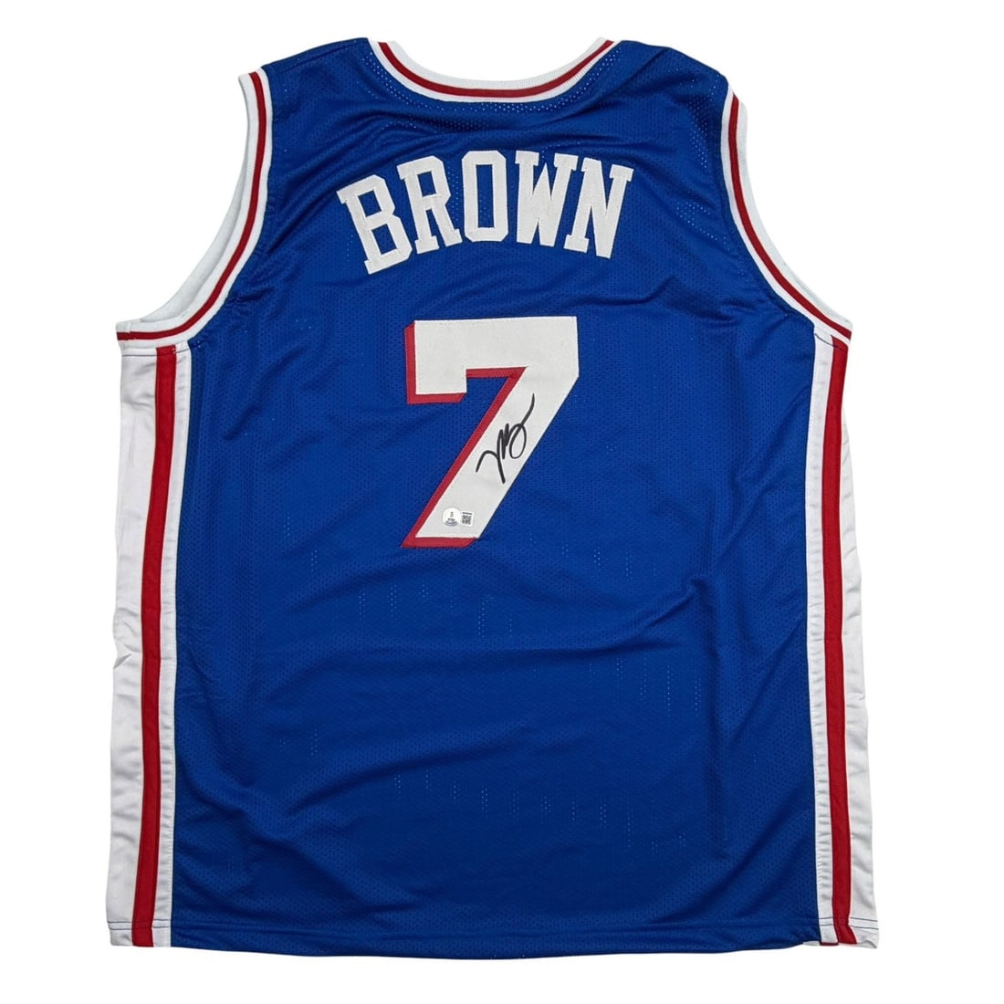 Beckett COA Jaylen Brown signed blue basketball jersey Philadelphia 76ers: Beckett COA Jaylen Brown signed blue basketball jersey Philadelphia 76ers Autographed Jaylen Brown custom blue basketball jersey with Beckett authentication. This pre-owned collectible is designed as 