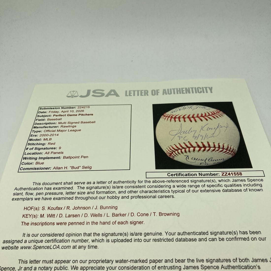 Perfect Game Pitchers Multi-Signed Baseball With Inscriptions JSA Authenticated - 9