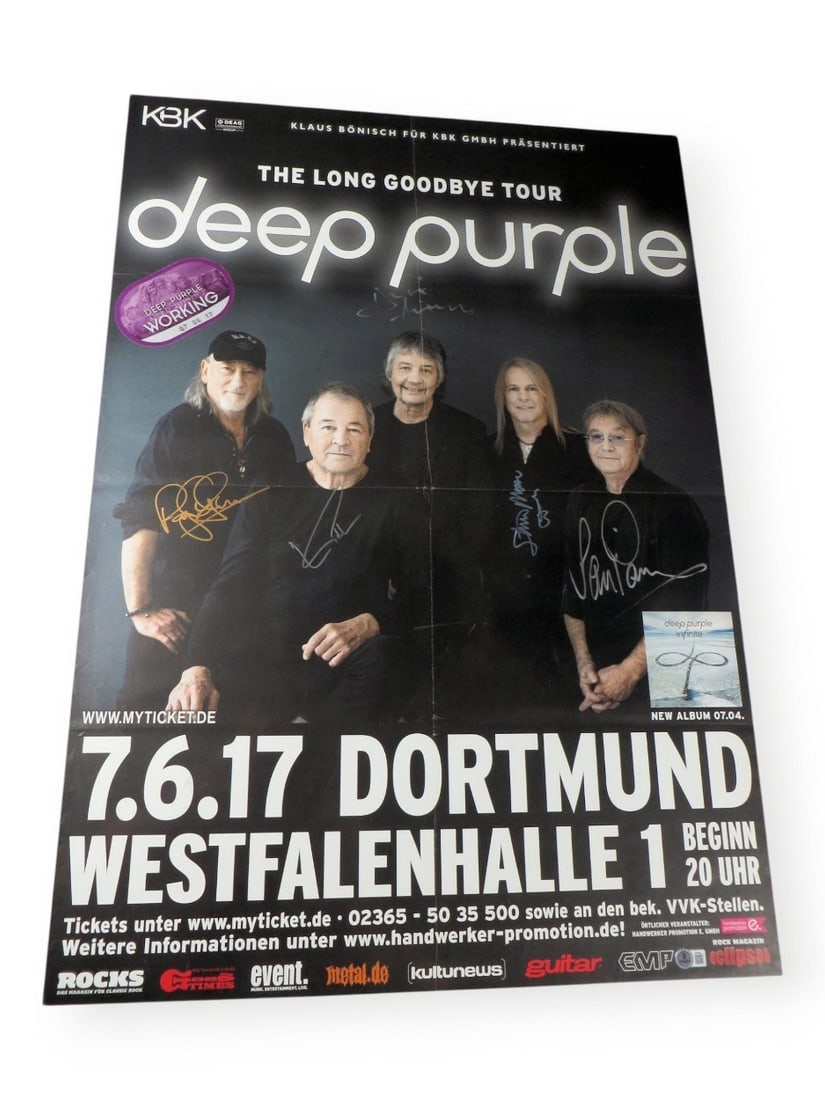 23X33 Deep Purple Autographed Poster 5 Signatures Beckett Authentication (1 of 5)