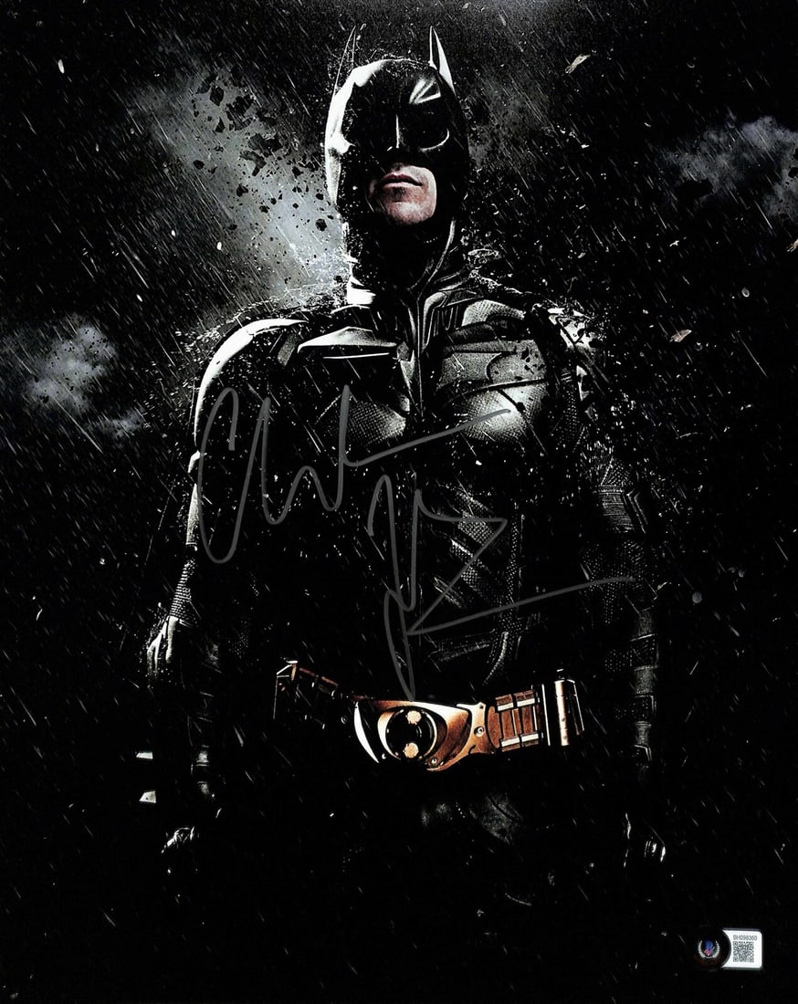 Christian Bale Signed 11x14 Batman Photo Beckett Certified: Christian Bale Signed 11x14 Batman Photo Beckett Certified This stunning 11x14 photograph captures Christian Bale as Batman, beautifully autographed in silver permanent marker. The signature has been 