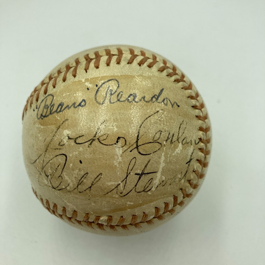 1943 World Series Umpires Signed Game Used Baseball Yankees Cardinals JSA Authenticated: 1943 World Series Umpires Signed Game Used Baseball Yankees Cardinals JSA Authenticated This authentic 1943 World Series baseball features the signatures of the game umpires from the unforgettable mat