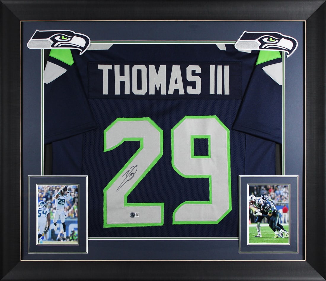 Earl Thomas Signed Seattle Seahawks Navy Framed Jersey BAS Authenticated (1 of 2)