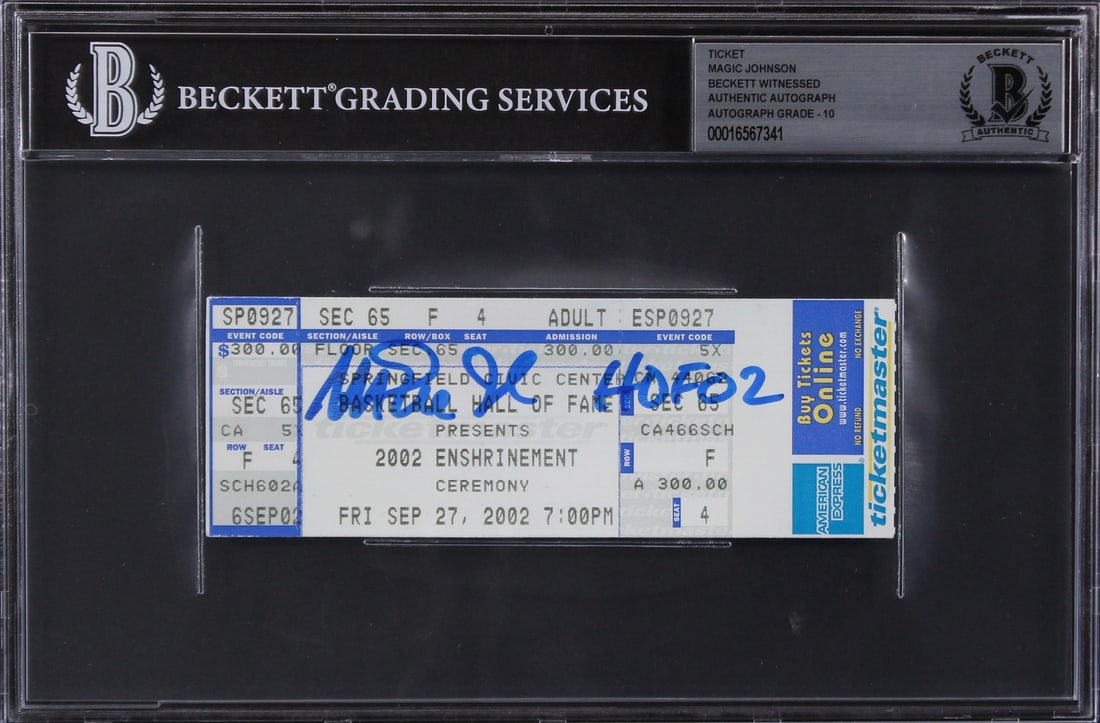 Beckett slabbed Magic Johnson HOF 02 ticket stub auto (1 of 2)