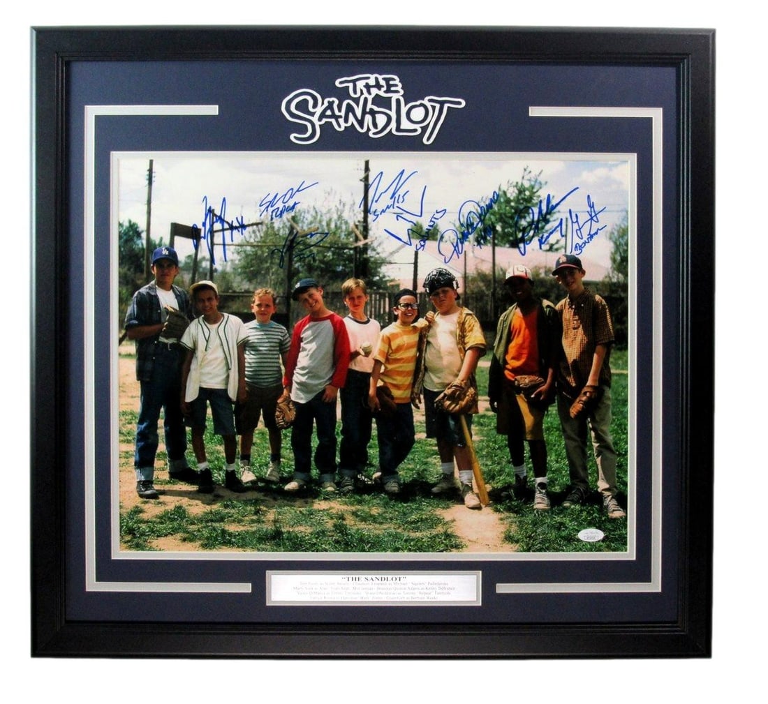 Framed 16x20 Photograph Signed by 8 Cast Members from The Sandlot JSA Authenticated: Framed 16x20 Photograph Signed by 8 Cast Members from The Sandlot JSA Authenticated This framed 16x20 photograph from the film "The Sandlot" is autographed by eight cast members: Patrick Renna, Grant