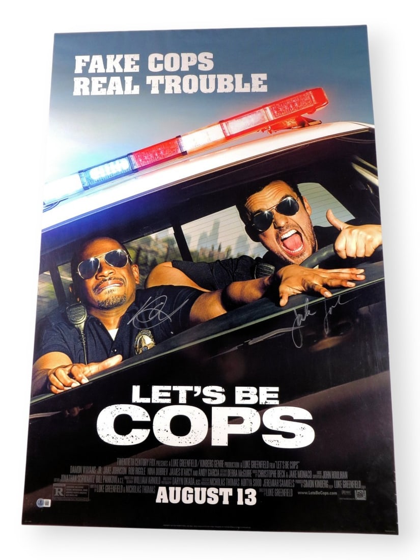 Damon Wayans Jr Jake Johnson Signed 27x40 Poster Let's Be Cops Beckett Authenticated: Damon Wayans Jr Jake Johnson Signed 27x40 Poster Let's Be Cops Beckett Authenticated This is a 27" x 40" poster featuring the autographs of Damon Wayans Jr. and Jake Johnson from the film "Let's Be