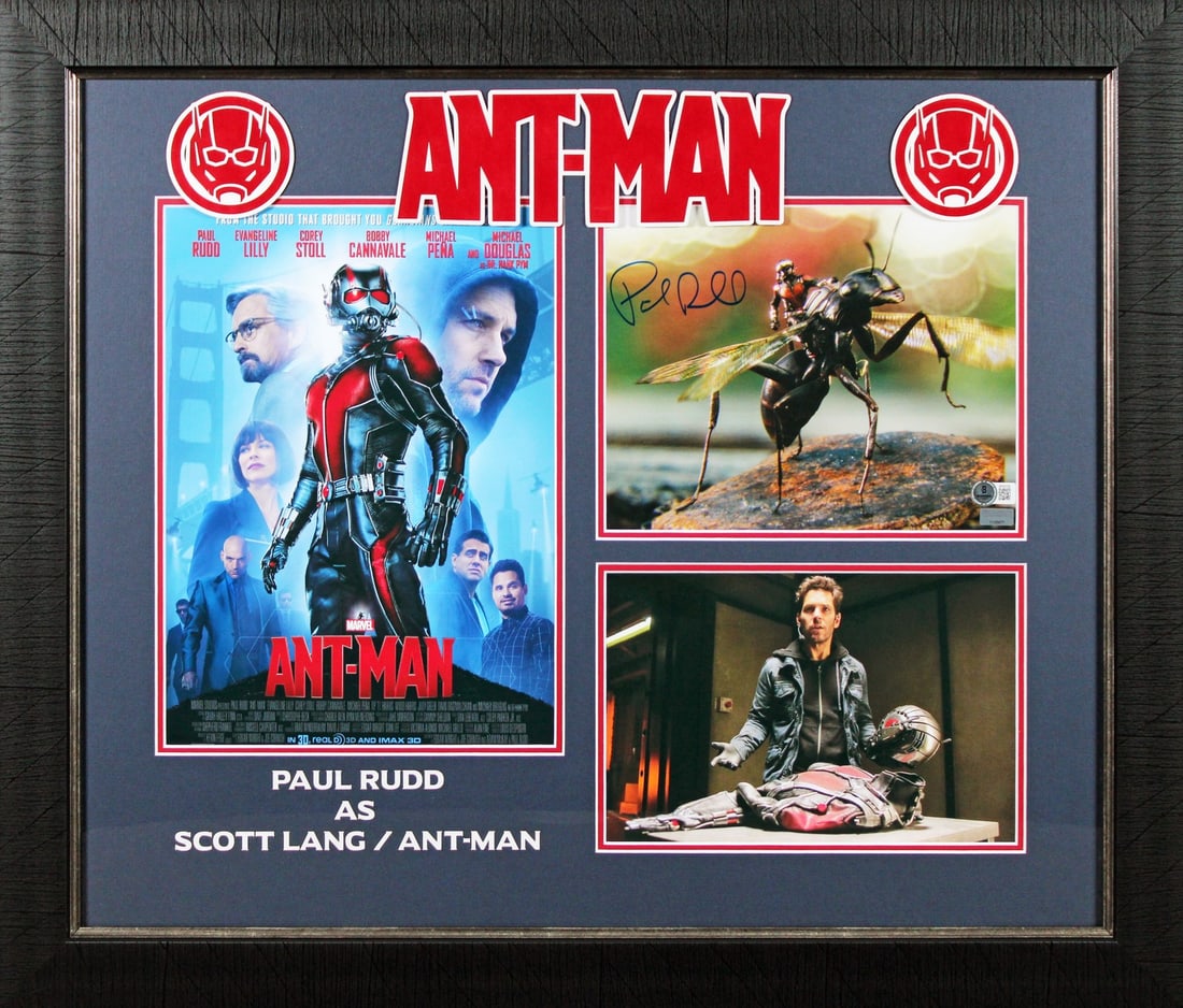 Framed 8x10 Paul Rudd Signed Ant-Man Photo BAS BP50726: Framed 8x10 Paul Rudd Signed Ant-Man Photo BAS BP50726 Autographed 8x10 framed photograph personally signed by Paul Rudd of Ant-Man. The item is an original photograph from the United States and