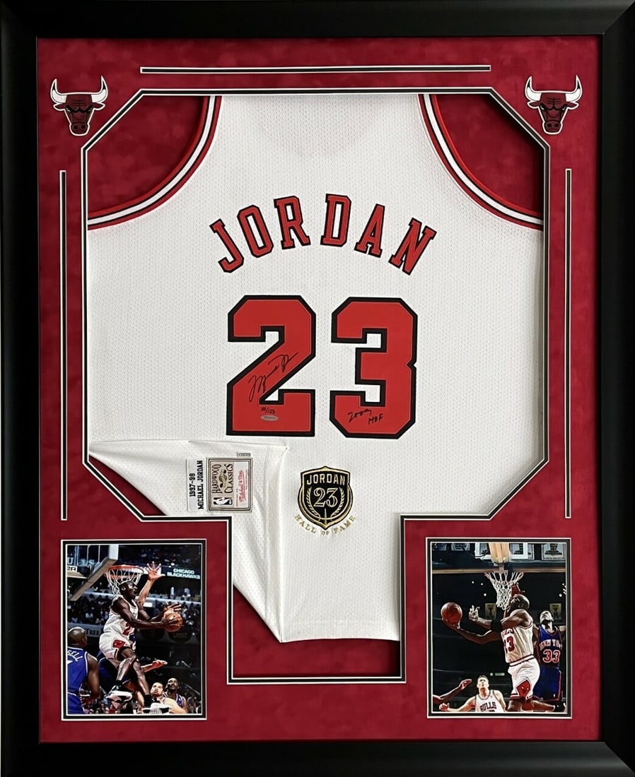 Custom framed Michael Jordan Chicago Bulls Mitchell Ness jersey 80 of 123: Custom framed Michael Jordan Chicago Bulls Mitchell Ness jersey 80 of 123 Celebrate the legacy of basketball legend Michael Jordan with this limited-edition Mitchell & Ness Chicago Bulls #23 jersey, s